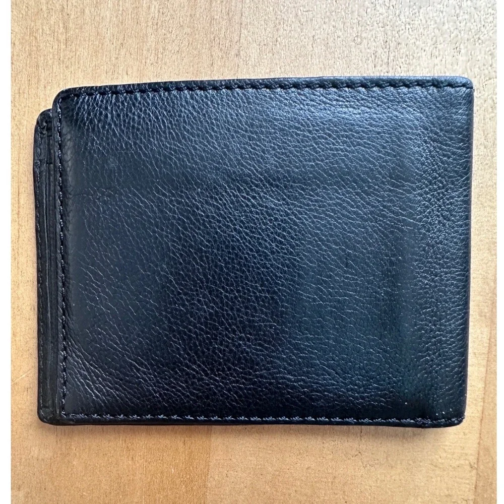 Polo Ralph Lauren Mens Black Pebbled Leather Bifold Wallet Embossed Pony Logo
